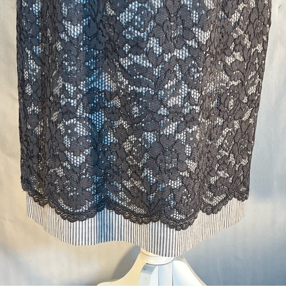 Maggie London Dress Gray White Gingham Trim & Lace Overlay Sleeveless Sheath 12👍 - Picture 3 of 8